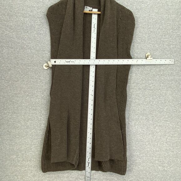 Worth Sweater Cardigan Womens Medium Brown Wool Shawl Collar Sleeveless Pockets - Picture 7 of 11